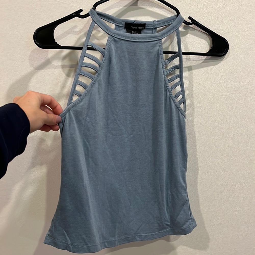Women’s blue Detailed cut out mid crop top size small